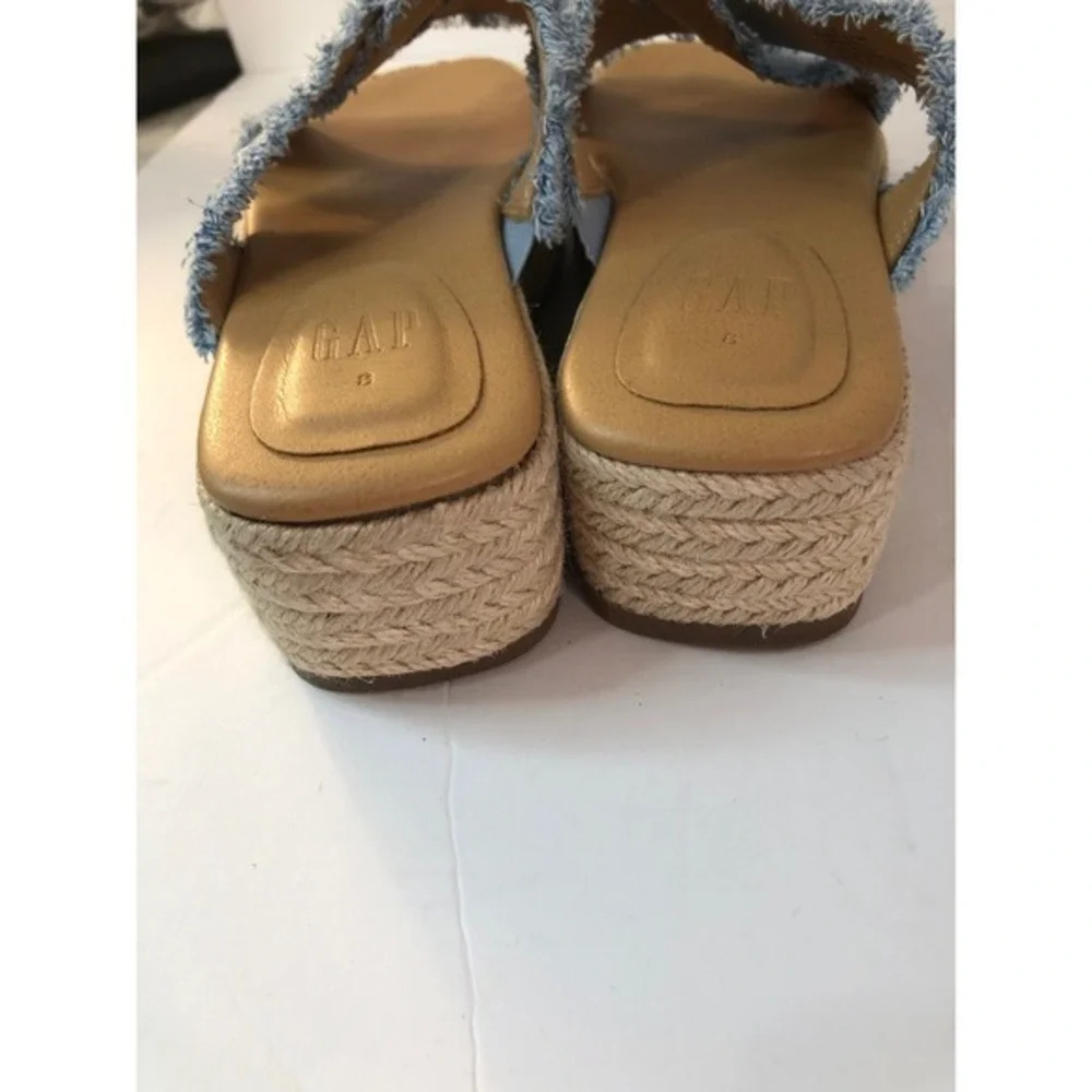 Gap Size‎ 8 Denim Espadrille Platform Slides Wind Blue Frayed Crisscross Sandals